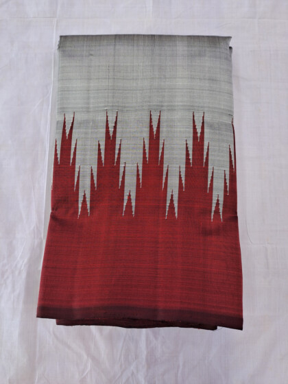 Arni Silk Saree  grey and Maroon Thazhampoo Rekku -Grey