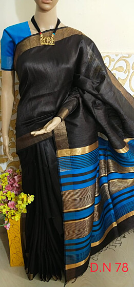 Bhagalpuri Tussar Stripe Dupion   Silk Saree